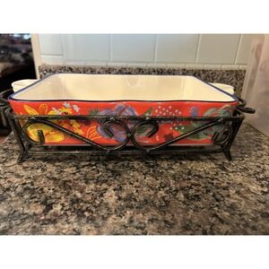Pioneer Woman Durable Floral Medley Baking  Rectangular With Metal Cooling Rack